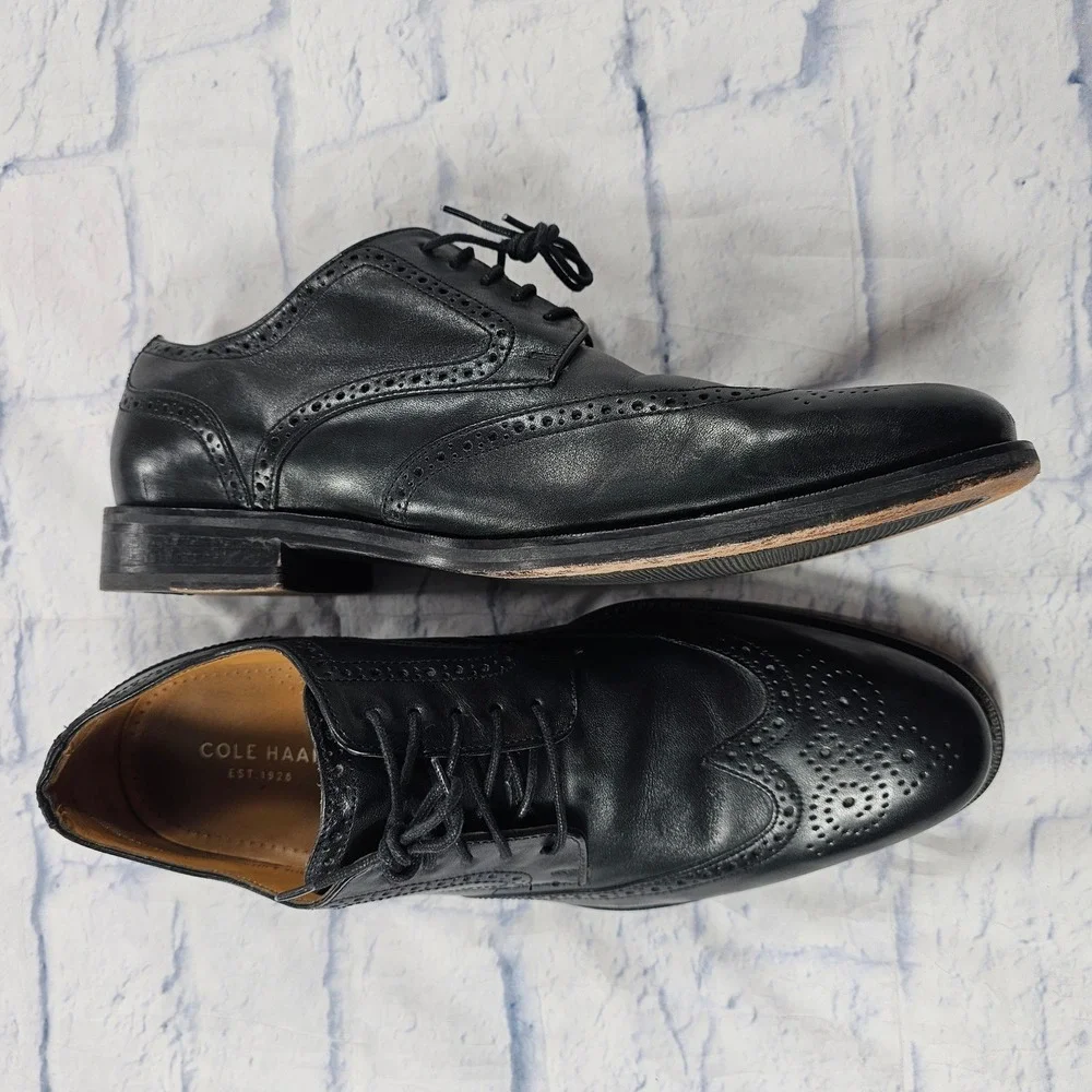 Cole Haan Madison Grand Wingtip Oxford MEN 11.5 Black Leather Brogue Dress Shoes